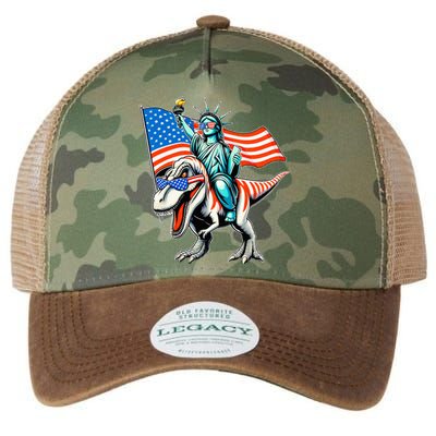 Dino Statue Of Liberty 4th Of July American Flag Legacy Tie Dye Trucker Hat