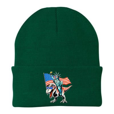 Dino Statue Of Liberty 4th Of July American Flag Knit Cap Winter Beanie