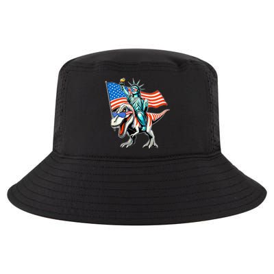 Dino Statue Of Liberty 4th Of July American Flag Cool Comfort Performance Bucket Hat