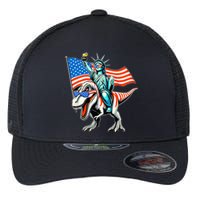 Dino Statue Of Liberty 4th Of July American Flag Flexfit Unipanel Trucker Cap