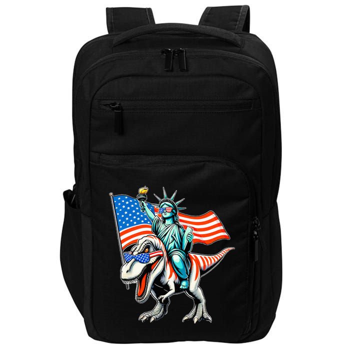 Dino Statue Of Liberty 4th Of July American Flag Impact Tech Backpack