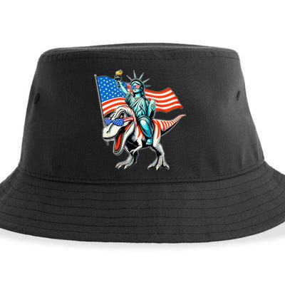 Dino Statue Of Liberty 4th Of July American Flag Sustainable Bucket Hat