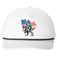 Dino Statue Of Liberty 4th Of July American Flag Snapback Five-Panel Rope Hat