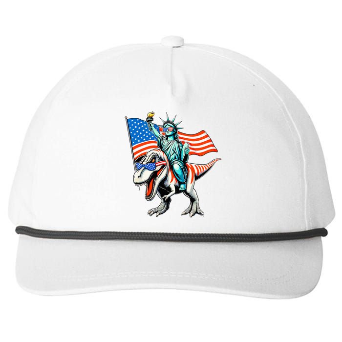 Dino Statue Of Liberty 4th Of July American Flag Snapback Five-Panel Rope Hat