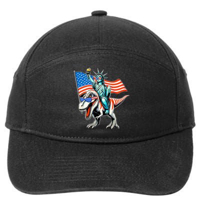 Dino Statue Of Liberty 4th Of July American Flag 7-Panel Snapback Hat