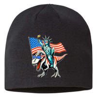 Dino Statue Of Liberty 4th Of July American Flag Sustainable Beanie