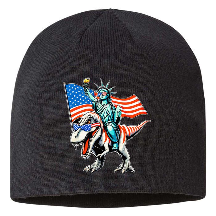 Dino Statue Of Liberty 4th Of July American Flag Sustainable Beanie