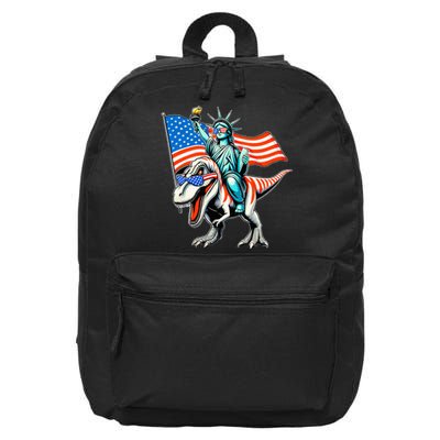 Dino Statue Of Liberty 4th Of July American Flag 16 in Basic Backpack