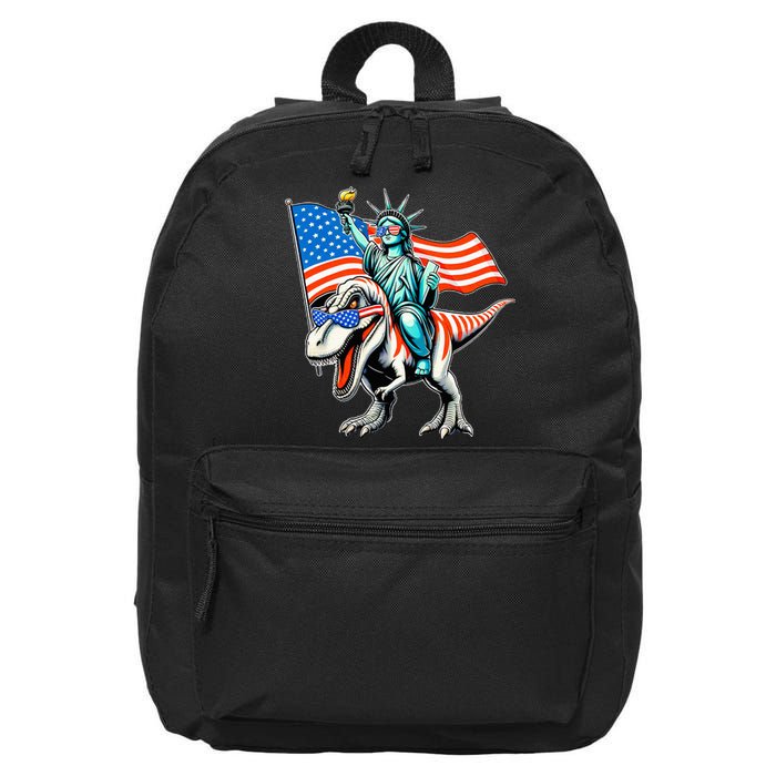 Dino Statue Of Liberty 4th Of July American Flag 16 in Basic Backpack