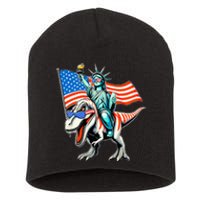 Dino Statue Of Liberty 4th Of July American Flag Short Acrylic Beanie