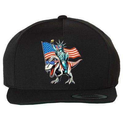 Dino Statue Of Liberty 4th Of July American Flag Wool Snapback Cap