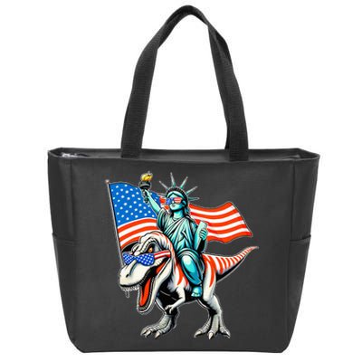 Dino Statue Of Liberty 4th Of July American Flag Zip Tote Bag