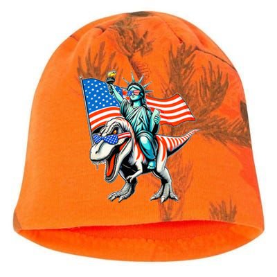 Dino Statue Of Liberty 4th Of July American Flag Kati - Camo Knit Beanie