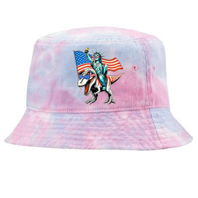 Dino Statue Of Liberty 4th Of July American Flag Tie-Dyed Bucket Hat