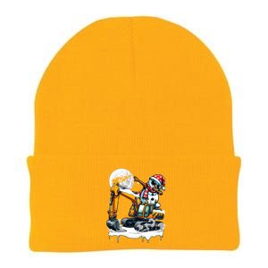 Dabbing Snowman On Excavator Truck Christmas Driver Lover Knit Cap Winter Beanie