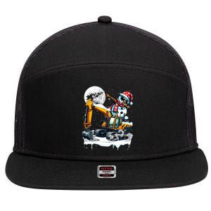 Dabbing Snowman On Excavator Truck Christmas Driver Lover 7 Panel Mesh Trucker Snapback Hat