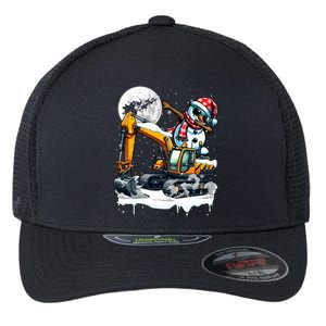 Dabbing Snowman On Excavator Truck Christmas Driver Lover Flexfit Unipanel Trucker Cap