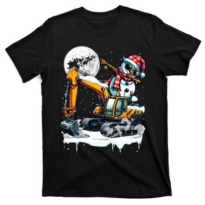 Dabbing Snowman On Excavator Truck Christmas Driver Lover T-Shirt