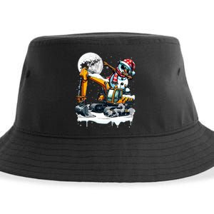 Dabbing Snowman On Excavator Truck Christmas Driver Lover Sustainable Bucket Hat