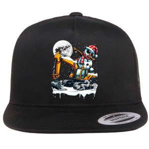 Dabbing Snowman On Excavator Truck Christmas Driver Lover Flat Bill Trucker Hat