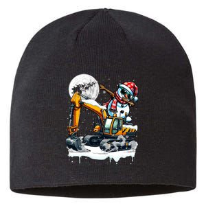 Dabbing Snowman On Excavator Truck Christmas Driver Lover Sustainable Beanie