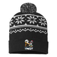 Dabbing Snowman On Excavator Truck Christmas Driver Lover USA-Made Snowflake Beanie