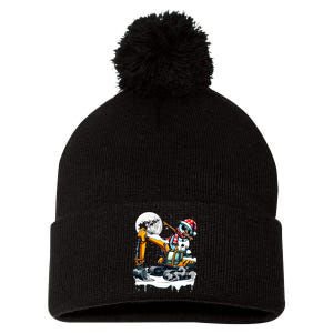 Dabbing Snowman On Excavator Truck Christmas Driver Lover Pom Pom 12in Knit Beanie