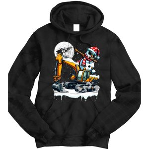 Dabbing Snowman On Excavator Truck Christmas Driver Lover Tie Dye Hoodie