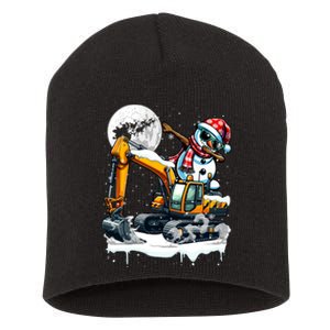 Dabbing Snowman On Excavator Truck Christmas Driver Lover Short Acrylic Beanie