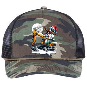 Dabbing Snowman On Excavator Truck Christmas Driver Lover Retro Rope Trucker Hat Cap