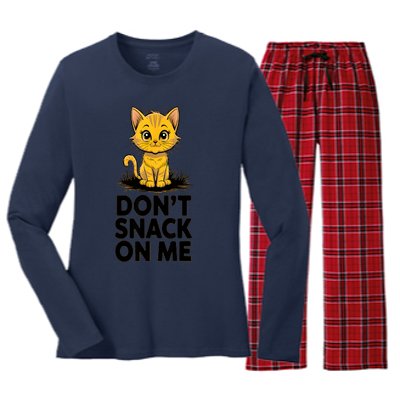 DonT Snack On Me Funny Cat Women's Long Sleeve Flannel Pajama Set 