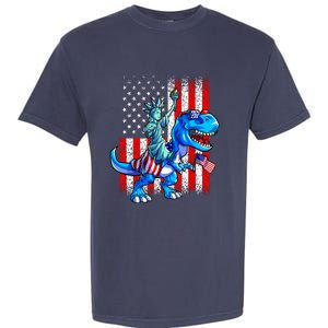 Dino Statue Of Liberty 4th Of July Boy American Flag Garment-Dyed Heavyweight T-Shirt