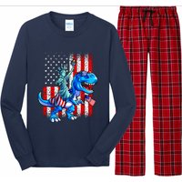 Dino Statue Of Liberty 4th Of July Boy American Flag Long Sleeve Pajama Set