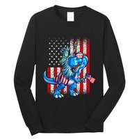 Dino Statue Of Liberty 4th Of July American Flag Long Sleeve Shirt