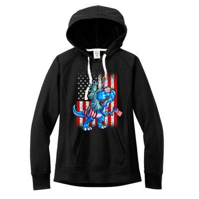 Dino Statue Of Liberty 4th Of July American Flag Women's Fleece Hoodie