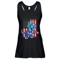 Dino Statue Of Liberty 4th Of July American Flag Ladies Essential Flowy Tank