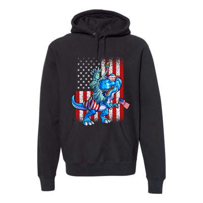 Dino Statue Of Liberty 4th Of July American Flag Premium Hoodie