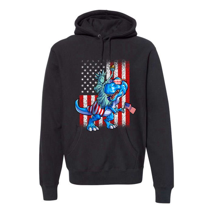 Dino Statue Of Liberty 4th Of July American Flag Premium Hoodie