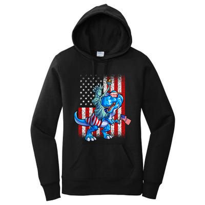 Dino Statue Of Liberty 4th Of July American Flag Women's Pullover Hoodie