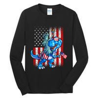 Dino Statue Of Liberty 4th Of July American Flag Tall Long Sleeve T-Shirt