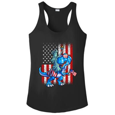 Dino Statue Of Liberty 4th Of July American Flag Ladies PosiCharge Competitor Racerback Tank