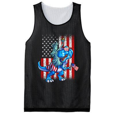 Dino Statue Of Liberty 4th Of July American Flag Mesh Reversible Basketball Jersey Tank