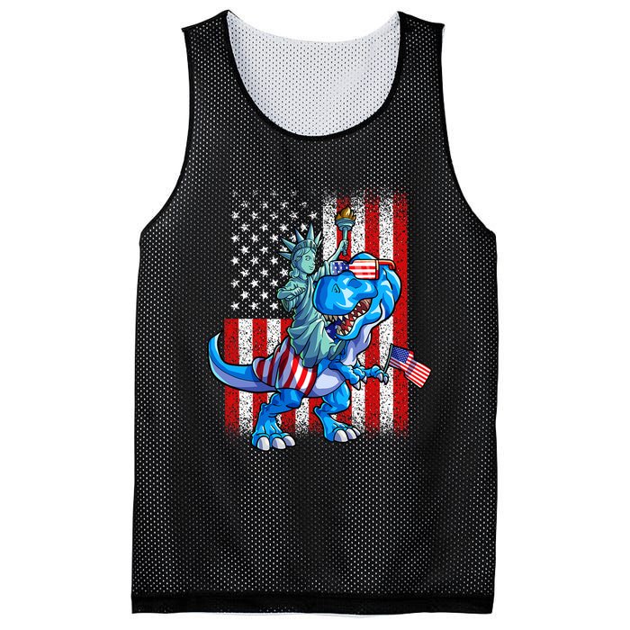 Dino Statue Of Liberty 4th Of July American Flag Mesh Reversible Basketball Jersey Tank