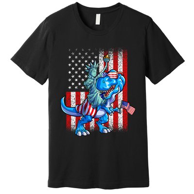 Dino Statue Of Liberty 4th Of July American Flag Premium T-Shirt