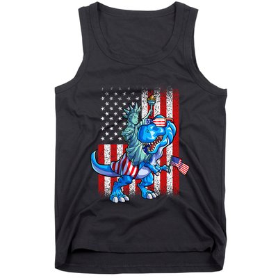 Dino Statue Of Liberty 4th Of July American Flag Tank Top