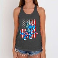 Dino Statue Of Liberty 4th Of July American Flag Women's Knotted Racerback Tank