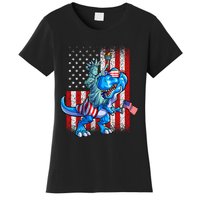 Dino Statue Of Liberty 4th Of July American Flag Women's T-Shirt