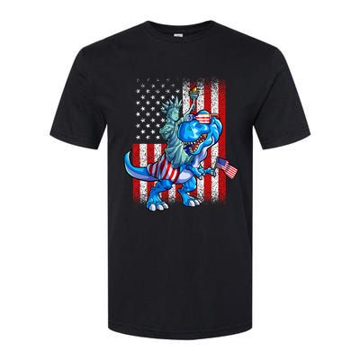 Dino Statue Of Liberty 4th Of July American Flag Softstyle CVC T-Shirt