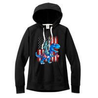 Dino Statue Of Liberty 4th Of July American Flag Women's Fleece Hoodie