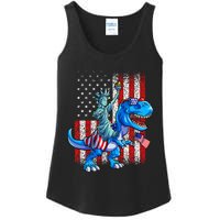 Dino Statue Of Liberty 4th Of July American Flag Ladies Essential Tank